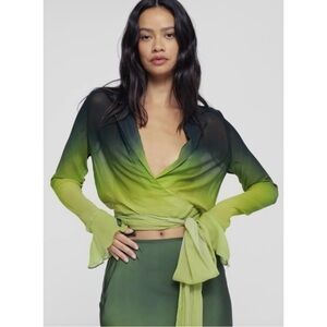 Rat & Boa Cypress Shirt Dip Dyed Gradient Green Semi Sheer Long Sleeve Wrap Top